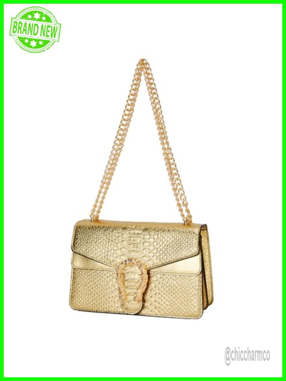 Faux Leather Snake Print Crossbody Bag Chain Purse Satchel Handbag